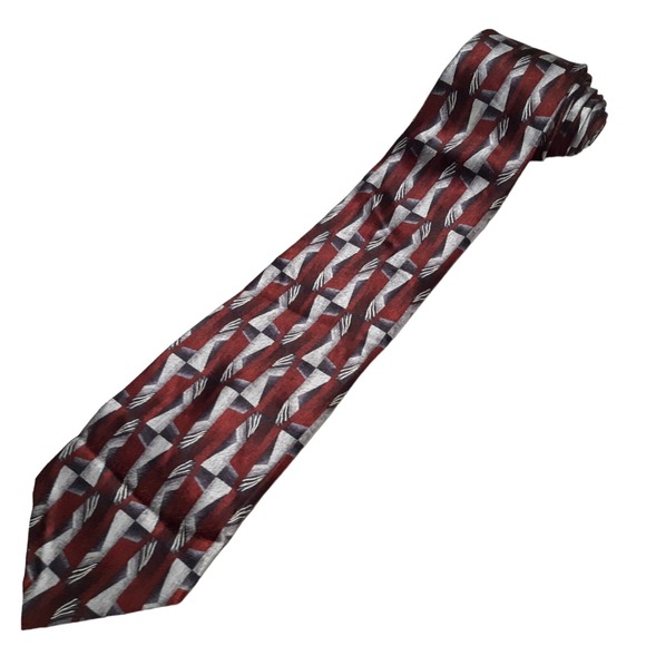 Pierre Cardin Other - Pierre Cardin Necktie Mens OS Burgundy Grey Geometric Abstract Silk Vintage